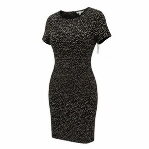 Old Navy Women's L Black Beige Leopard Print Short Sleeve Knee Length Dress NWT